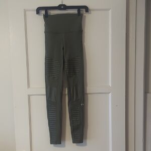 ALO Yoga Olive Green High-Waist Moto Style Leggings In Size XXS